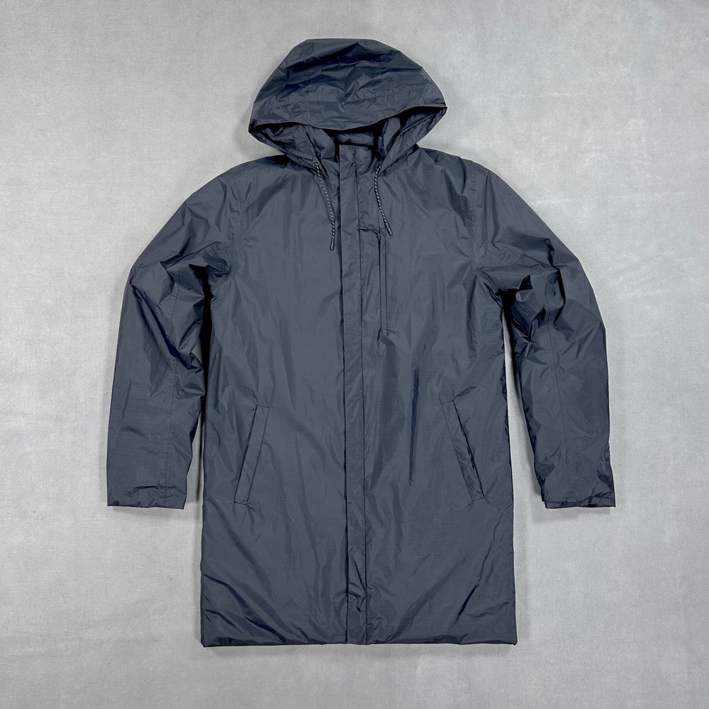 Rains Padded Nylon Coat Mens Unisex Waterproof Rain Jacket Black Hooded Full Zip